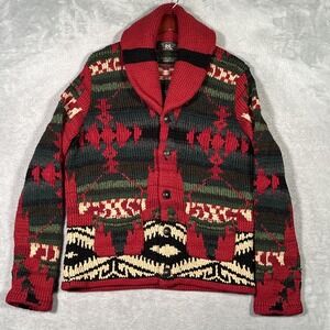 RRL Ralph Lauren Sweater Mens M Red Wool Alpaca Aztec Cardigan Double RL